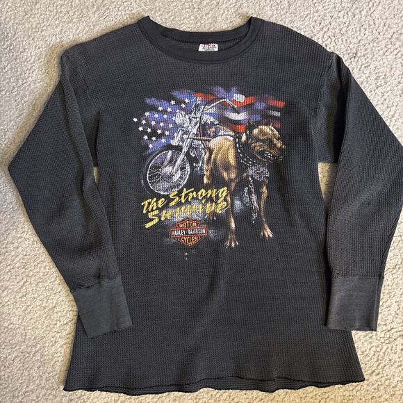 1988 Harley 3D Emblem The Strong Survive Waffle Knit Long Sleeve 2X Fits L 20x26